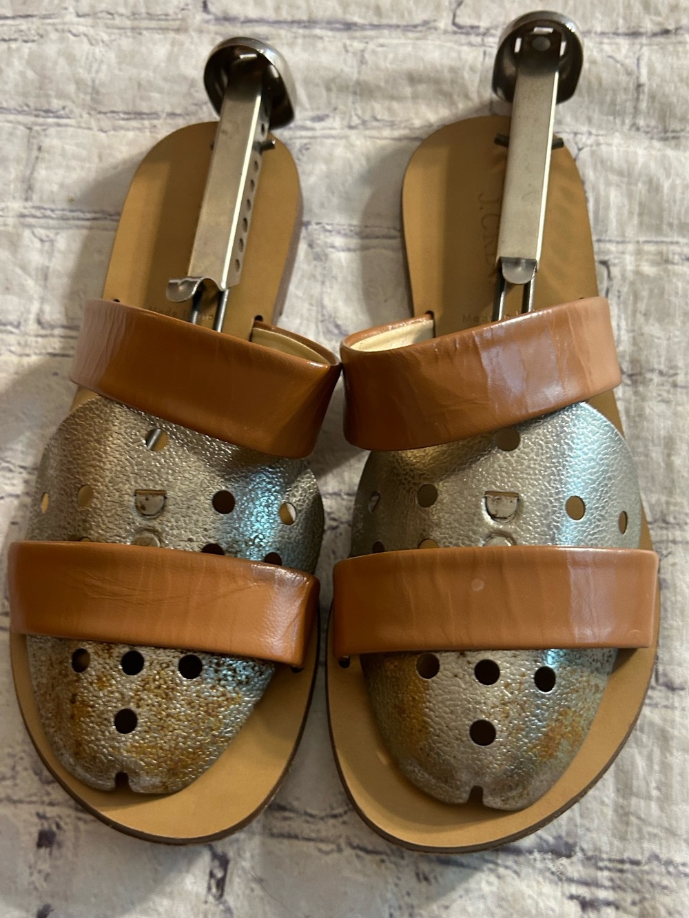 J.CREW MINIMALIST TWO-BAND CARMEL BROWN SLIDE SANDALS WOMENS SIZE 8